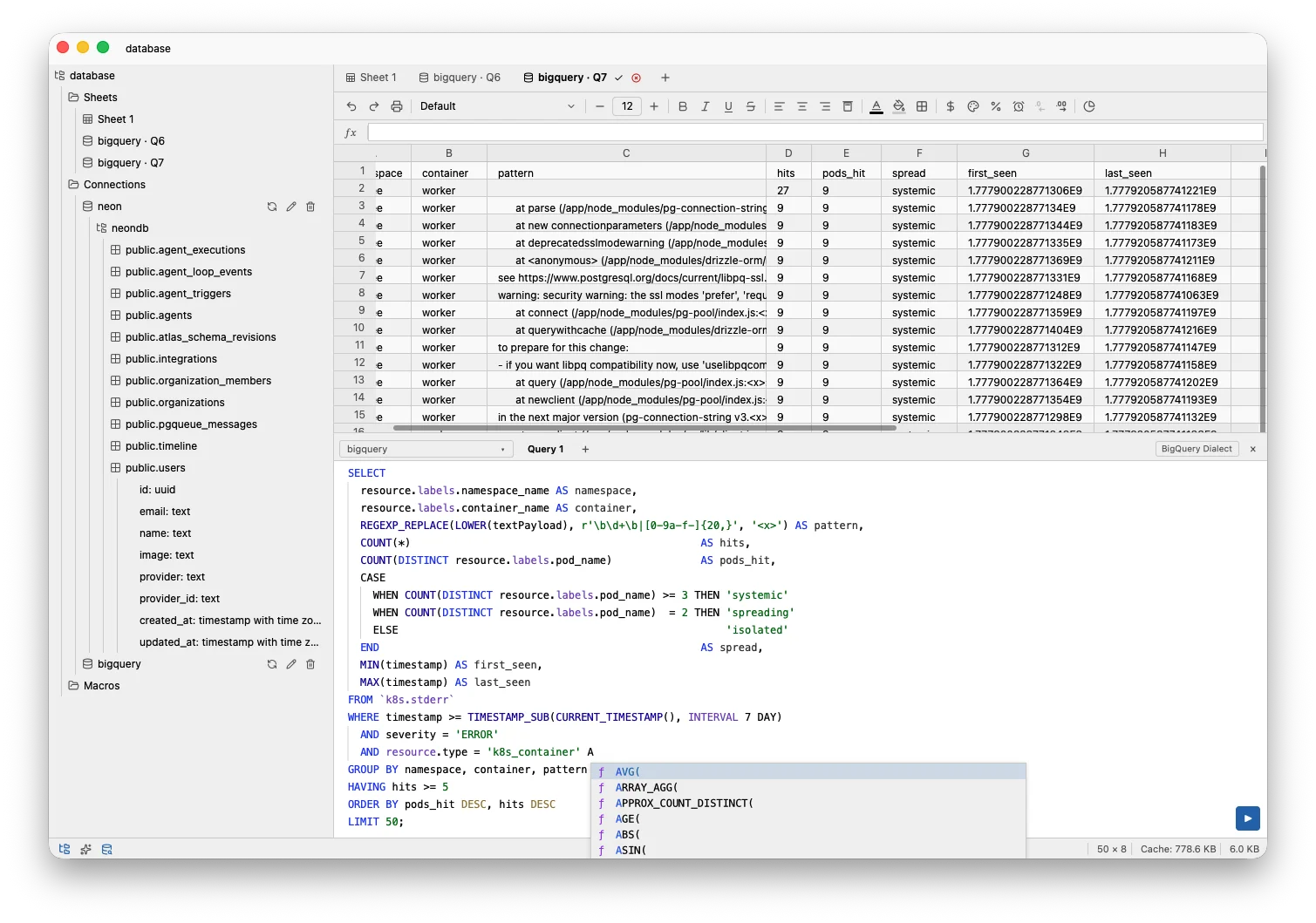 TukeySheets SQL editor against an external database